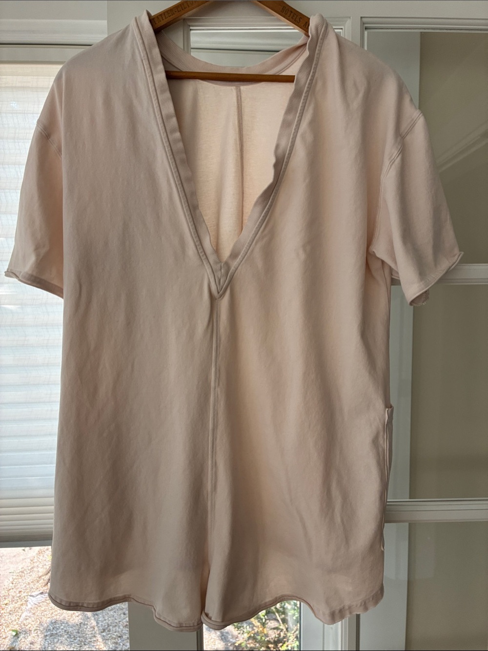 Free People Relaxed V-Neck Short Sleeve romper in Light Pink